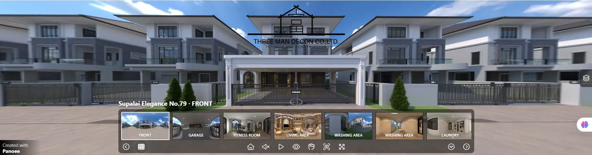 ภาพ VR Virtual Reality งานออกแบบตกแต่งภายในบ้าน โครงการ Supalai Elegance มุมมองด้านหน้าบ้านแบบเสมือนจริง